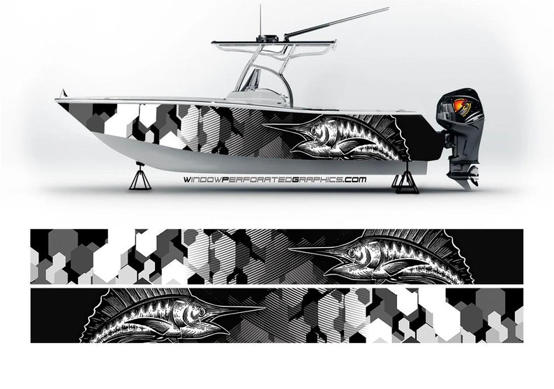 ลายพรางสีดำและสีขาวมาร์ลินฟิชไ - Fishing Boat Trailer บทวิจารณ์และราคา